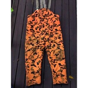 Vtg FIELD N’ FOREST Insulated Hunting Bib Overalls Men XL Blaze Orange Camo USA